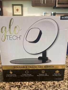 Foldable Travel LED Mirror - Black